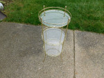 Mid Century  3 Tier glass End Table wire metal shelf Cocktail Bar