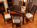 CALLIGARIS (ITALY), EXTENDABLE TABLE AND SIX DOUBLE COVER CHAIRS