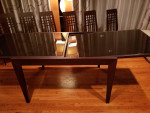 CALLIGARIS (ITALY), EXTENDABLE TABLE AND SIX DOUBLE COVER CHAIRS