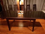 CALLIGARIS (ITALY), EXTENDABLE TABLE AND SIX DOUBLE COVER CHAIRS