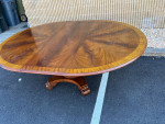 Henredon Flame Mahogany Marquetry Inlaid Round Dining Table with Leaf