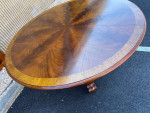 Henredon Flame Mahogany Marquetry Inlaid Round Dining Table with Leaf