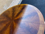 Henredon Flame Mahogany Marquetry Inlaid Round Dining Table with Leaf