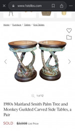 1980s Palm Tree and Monkey Guilded Carved Side Table