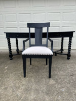 SOLID WOOD LARGE BLACK THREE DRAWER DESK / TABLE & MATCHING CHAIR - EXCELLENT CO