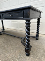 SOLID WOOD LARGE BLACK THREE DRAWER DESK / TABLE & MATCHING CHAIR - EXCELLENT CO