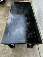 SOLID WOOD LARGE BLACK THREE DRAWER DESK / TABLE & MATCHING CHAIR - EXCELLENT CO