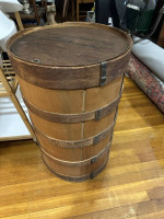 Decorative Wood Barrell- Used as Corner Side Table or Plant Pedestal