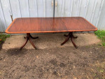 Baker Mahogany Inlaid Extension Dining Table with 2 leaves. Antique.