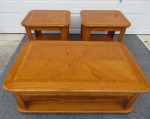 3 Piece Oak Living Room Set, Lift Top Coffee Table with Storage, 2 End