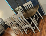 Farmhouse Real Solid Wood Dining Table, Leaf with 4  Sturdy Chairs.