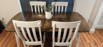 Farmhouse Real Solid Wood Dining Table, Leaf with 4  Sturdy Chairs.
