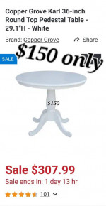 Whiye 36" Round wood table