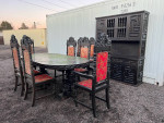Victorian Jacobean Spanish Gothic Cupboard and 8’ Dining Table w/ 8 Chairs