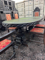 Victorian Jacobean Spanish Gothic Cupboard and 8’ Dining Table w/ 8 Chairs