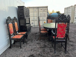 Victorian Jacobean Spanish Gothic Cupboard and 8’ Dining Table w/ 8 Chairs