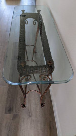 Entryway/end/side glass top and wrought iron table