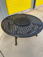 52" Outdoor Mesh Lattice Round Dining Table with Lazy Susan