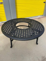 52" Outdoor Mesh Lattice Round Dining Table with Lazy Susan