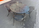 Wrought Iron Patio Set Large Round Table And 4 Barrel Chairs LOWERED