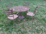 Beautiful Wrought Iron Patio Set Table, 4 Chairs, Umbrella, Stand **