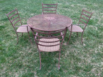 Beautiful Wrought Iron Patio Set Table, 4 Chairs, Umbrella, Stand **