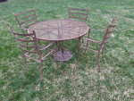 Beautiful Wrought Iron Patio Set Table, 4 Chairs, Umbrella, Stand **