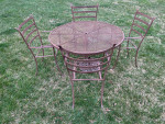 Beautiful Wrought Iron Patio Set Table, 4 Chairs, Umbrella, Stand **