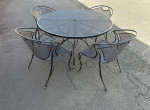 Wrought Iron Patio Set Large Round Table And 4 Barrel Chairs LOWERED