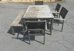 Wood/Metal Patio Set Table, Bench and 4 Chairs