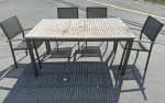 Wood/Metal Patio Set Table, Bench and 4 Chairs