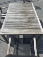 Wood/Metal Patio Set Table, Bench and 4 Chairs