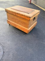 Coffee Table Wood Trunk Chest Blanket Storage Carpenters Chest Antique