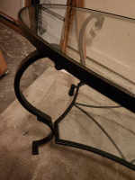 Glass top Heavy Iron Framed coffee Table with glass shelf