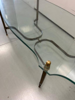 Antique Leaded Glass Coffee Table with Brass Base