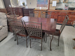 Dark Wood Top Dining Table with Metal Legs & Six Chairs #302-1