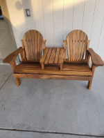 Wood bench with table