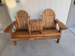 Wood bench with table