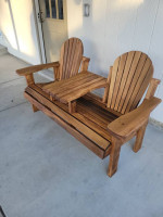 Wood bench with table