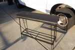 Narrow wood and metal plant stand hallway couch accent table