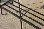 Narrow wood and metal plant stand hallway couch accent table
