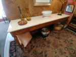 BEAUTIFUL LONG SOFA/CONSOLE TABLE WITH MARBLE TOP AND PETITE LEGS