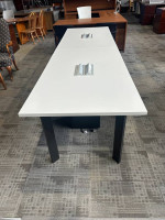 10' Conference Table in White Laminate Finish w/ Black Metal Legs