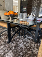 Amazing modern glass metal coffee table and 4 stools