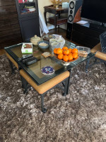Amazing modern glass metal coffee table and 4 stools