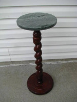 Green Marble Plant Table or Side Table with Cherry Wood Base
