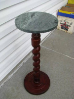 Green Marble Plant Table or Side Table with Cherry Wood Base