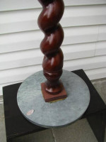 Green Marble Plant Table or Side Table with Cherry Wood Base