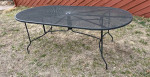 Woodard Wrought Iron Mesh Oval Dining Table with Umbrella Hole