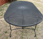 Woodard Wrought Iron Mesh Oval Dining Table with Umbrella Hole